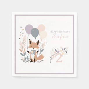 Serviette En Papier Pastel Boho Fox et Balloons Anniversaire
