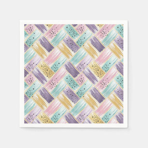 Serviette En Papier Pastel Brushstroke & Gold Crisscross Abstrait