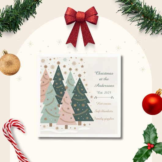 Serviette En Papier Pastel Christmas Trees Personalized Holiday
