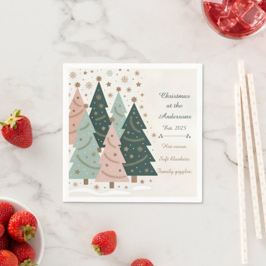 Serviette En Papier Pastel Christmas Trees Personalized Holiday (En situation)