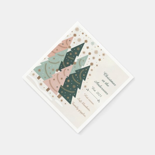 Serviette En Papier Pastel Christmas Trees Personalized Holiday (Coin)