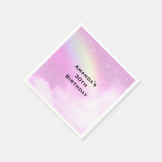 Serviette En Papier Pastel Ciel rose avec Arc-en-ciel jaune Anniversai (Coin)