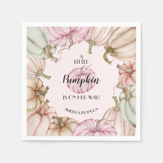 Serviette En Papier Pastel Citrouille Baby shower fille rose (Devant)