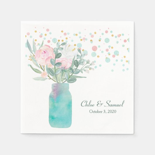 Serviette En Papier Pastel Confetti Mason Jar Mariage (Devant)
