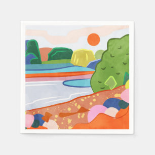 Serviette En Papier Pastel coucher de soleil sur la vallée