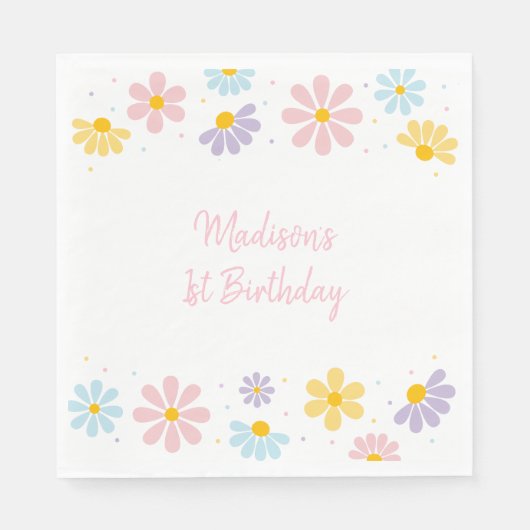 Serviette En Papier Pastel Daisy Flower Anniversaire (Devant)
