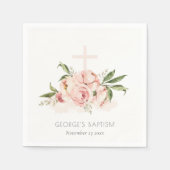 Serviette En Papier Pastel Doux Peach Rose Floral Cross Bunch Baptême (Devant)