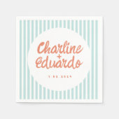 Serviette En Papier Pastel Écriture manuscrite Bleu Bande Retro Mariag (Devant)