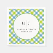 Serviette En Papier Pastel En vichy Mariage bleu vert (Devant)