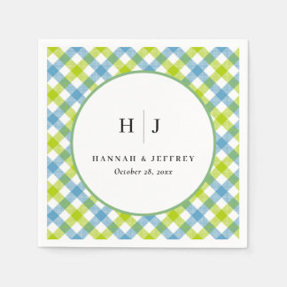 Serviette En Papier Pastel En vichy Mariage bleu vert