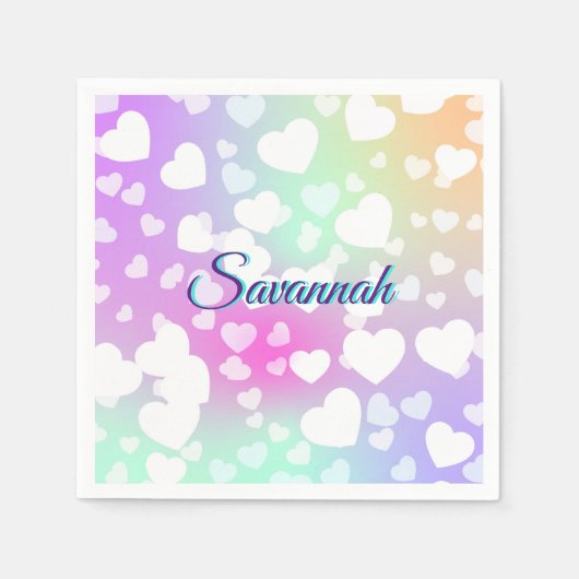 Serviette En Papier Pastel Falling Hearts Personnalisé (Devant)