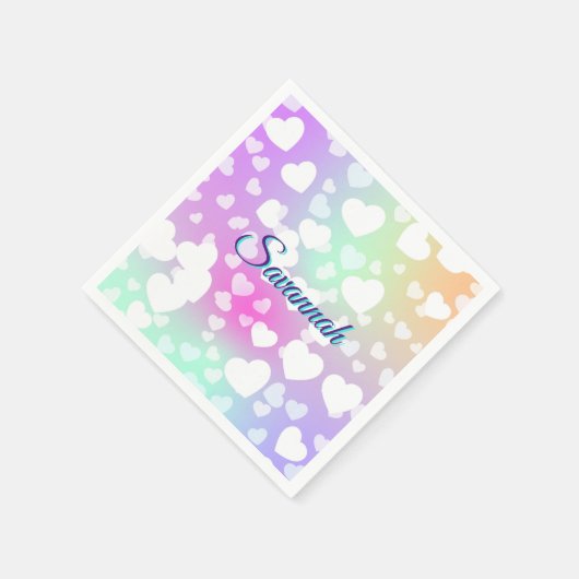 Serviette En Papier Pastel Falling Hearts Personnalisé (Coin)
