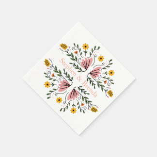 Serviette En Papier Pastel Feminine Floral Custom Name Elegant