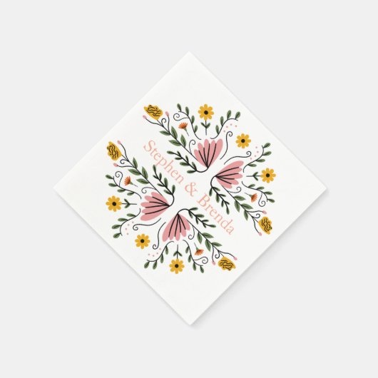 Serviette En Papier Pastel Feminine Floral Custom Name Elegant (Coin)