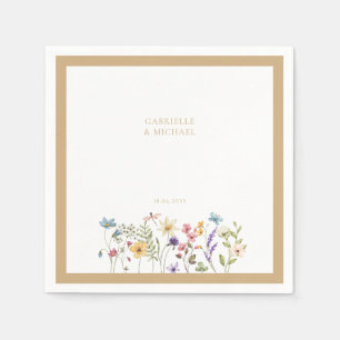 Serviette En Papier Pastel Fleur sauvage Mariage beige frontière