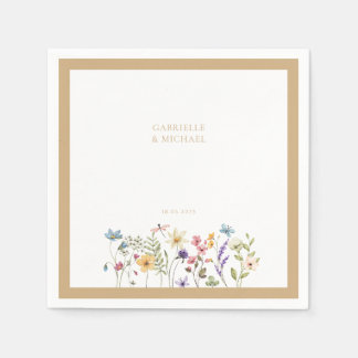 Serviette En Papier Pastel Fleur sauvage Mariage beige frontière