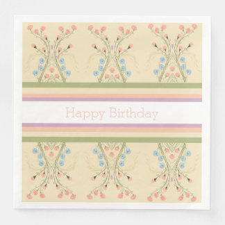 Serviette En Papier Pastel Floral Et Stripe