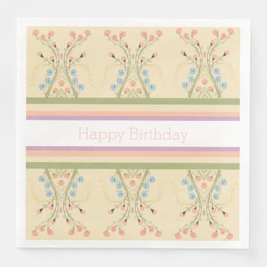 Serviette En Papier Pastel Floral Et Stripe (Devant)