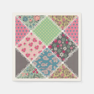 Serviette En Papier Pastel Floral Quilt Carré