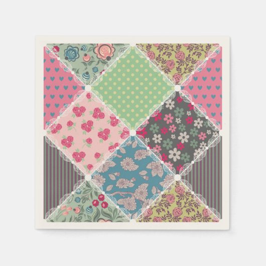 Serviette En Papier Pastel Floral Quilt Carré (Devant)