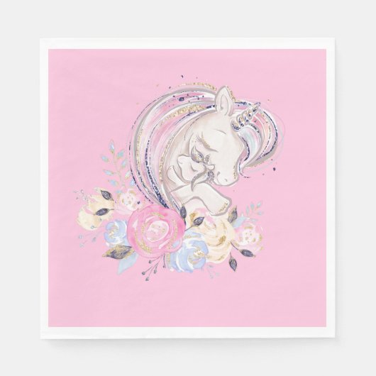 Serviette En Papier Pastel Gold Parties scintillant Unicorne et bébé a (Devant)