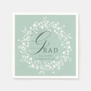 Serviette En Papier Pastel Green White Fleur sauvage Wreath Graduation