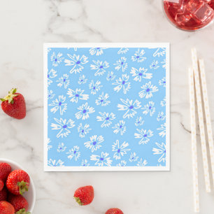 Serviette En Papier Pastel Jolie Fleurs Bleues et Blanches