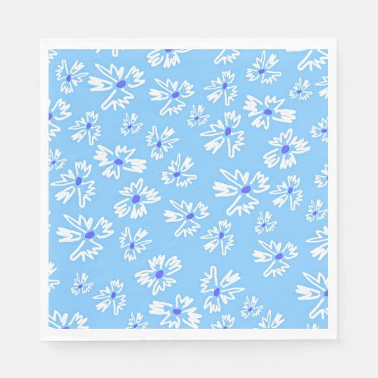 Serviette En Papier Pastel Jolie Fleurs Bleues et Blanches (Devant)