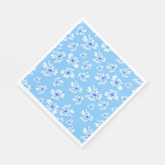 Serviette En Papier Pastel Jolie Fleurs Bleues et Blanches (Coin)