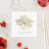 Serviette En Papier Pastel Joyeux Noël Poinsettia Pink Sage Or (En situation)