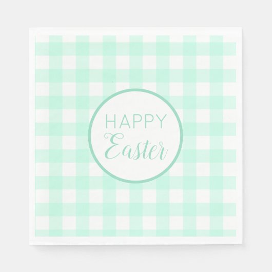 Serviette En Papier Pastel Mint Green Happy Pâques Plaid Motif (Devant)