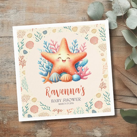 Serviette En Papier Pastel Ocean Starfish Personalized Baby Shower