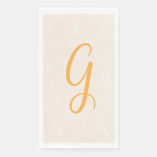 Serviette En Papier Pastel Orange Élégant Double Monogramme | Lin (Devant)