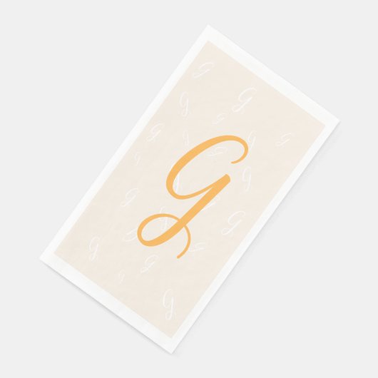 Serviette En Papier Pastel Orange Élégant Double Monogramme | Lin (Coin)