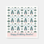 Serviette En Papier Pastel Pink Bugs Flower Motif Anniversaire (Devant)