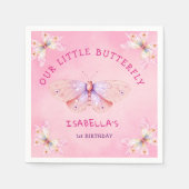 Serviette En Papier Pastel Pink Butterfly Theme Fille 1er anniversaire (Devant)