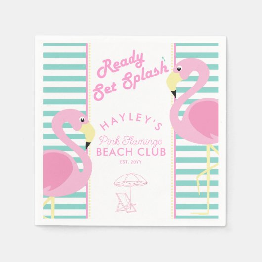 Serviette En Papier Pastel Pink Flamant rose Pool Party (Devant)