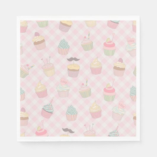 Serviette En Papier Pastel Pink Gingham Cute Cupcakes Pattern (Devant)