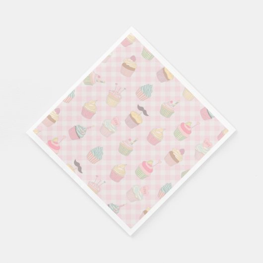Serviette En Papier Pastel Pink Gingham Cute Cupcakes Pattern (Coin)
