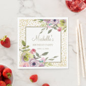 Serviette En Papier Pastel Purple Jaune Parties scintillant or Floral  (En situation)