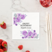 Serviette En Papier Pastel Purple Rose Floral Verdure Joyeux Anniversa (En situation)