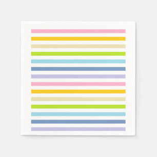 Serviette En Papier Pastel Rainbow et White Stripes