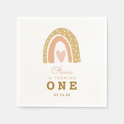 Serviette En Papier Pastel Rainbow Girl 1er anniversaire (Devant)