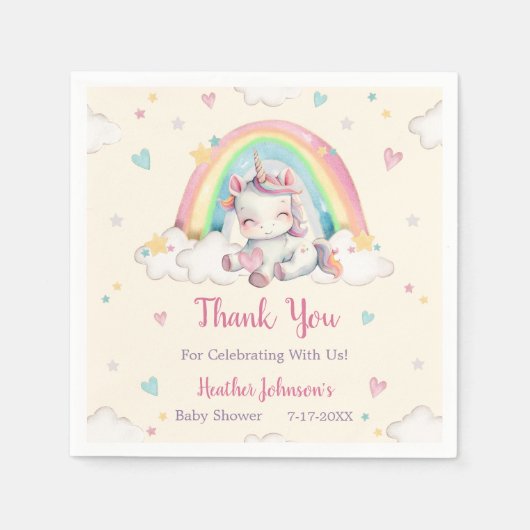 Serviette En Papier Pastel Rainbow Unicorn Baby shower (Devant)