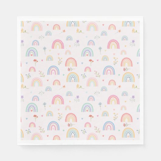Serviette En Papier Pastel Rainbows Girly Fleurs sauvages & Coeurs (Devant)