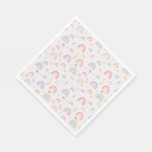 Serviette En Papier Pastel Rainbows Girly Fleurs sauvages & Coeurs (Coin)