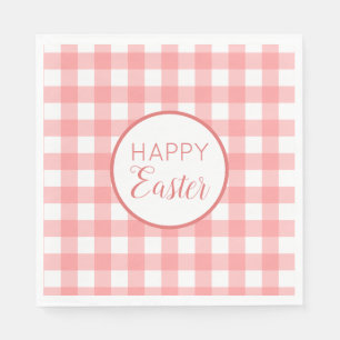 Serviette En Papier Pastel Raspberry Red Happy Pâques Plaid Motif