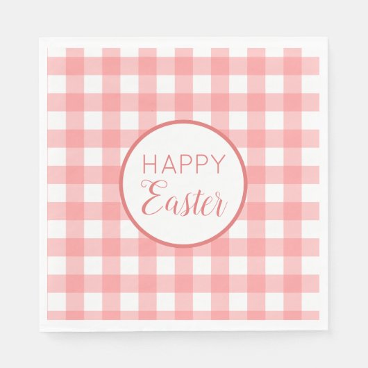 Serviette En Papier Pastel Raspberry Red Happy Pâques Plaid Motif (Devant)