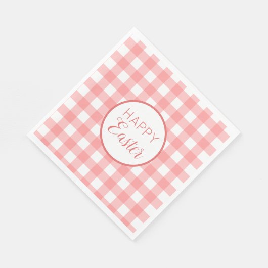Serviette En Papier Pastel Raspberry Red Happy Pâques Plaid Motif (Coin)