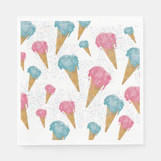 Serviette En Papier Pastel Retro Aquarelle Crème glacée et arrosages (Devant)